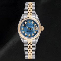 Rolex Datejust 26mm 6917 Blue Mother of Pearl Diamond Dial Two Tone Watch