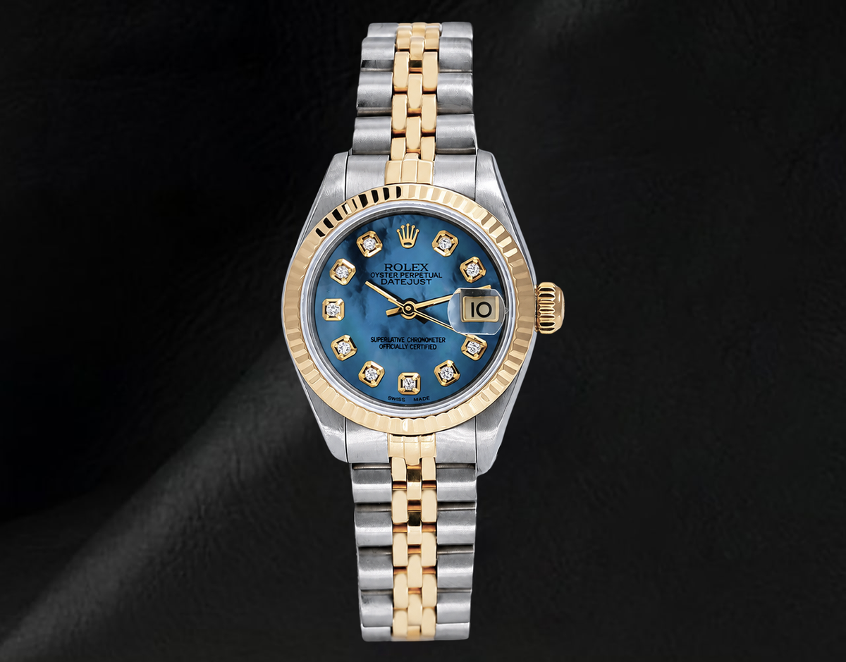  Rolex Datejust 26mm 6917 Blue Mother of Pearl Diamond Dial Two Tone Watch