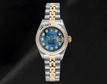  Rolex Datejust 26mm 6917 Blue Mother of Pearl Diamond Dial Two Tone Watch