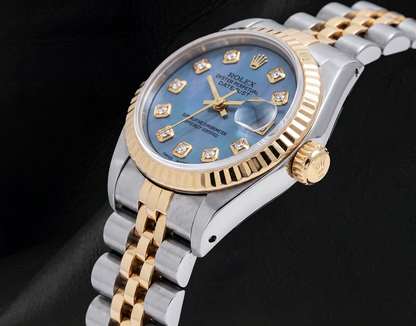  Rolex Datejust 26mm 6917 Blue Mother of Pearl Diamond Dial Two Tone Watch