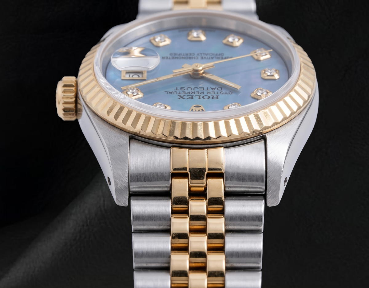  Rolex Datejust 26mm 6917 Blue Mother of Pearl Diamond Dial Two Tone Watch