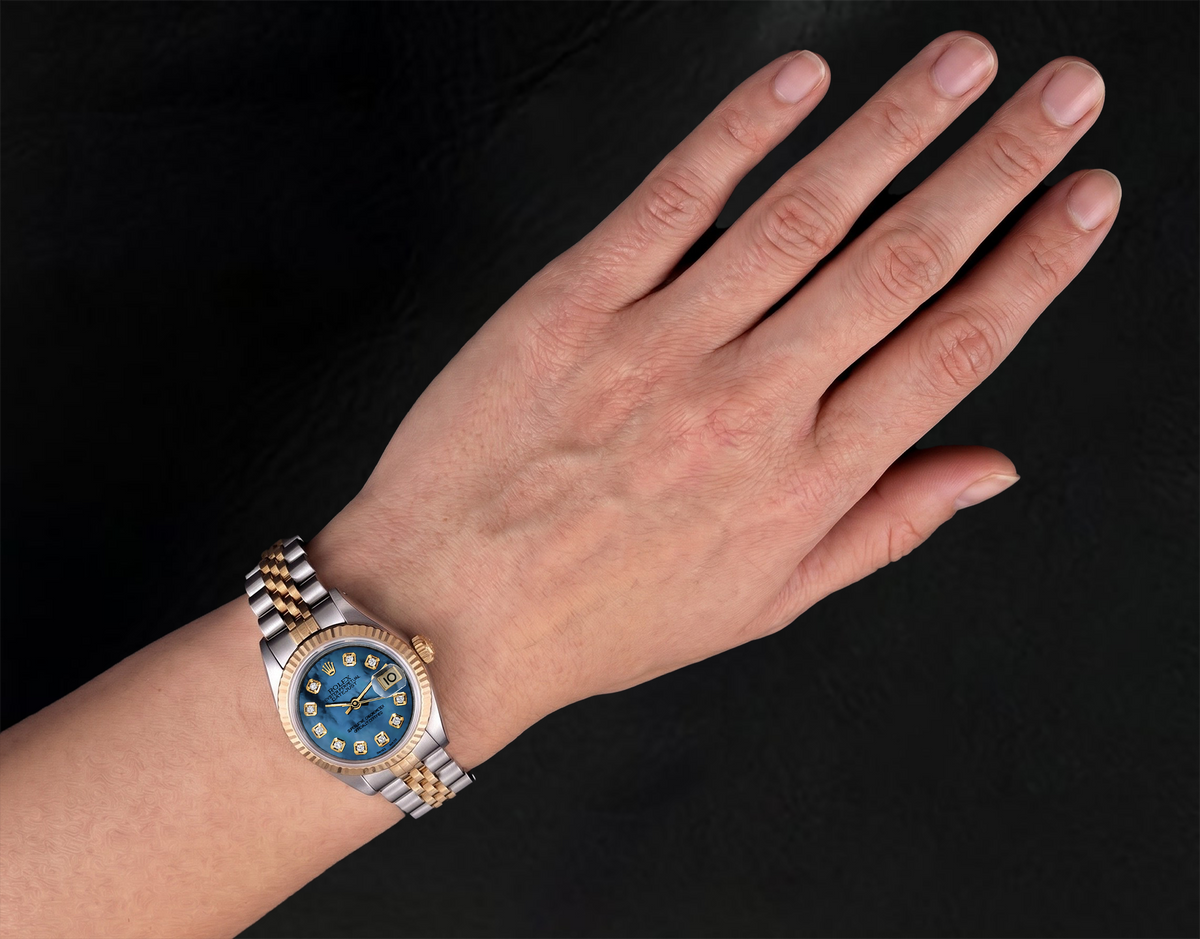  Rolex Datejust 26mm 6917 Blue Mother of Pearl Diamond Dial Two Tone Watch