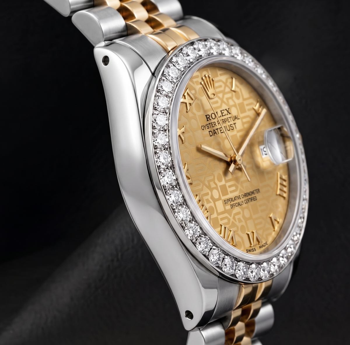 Rolex Datejust 26mm 6917 Champagne Roman Dial Diamond Bezel Watch Two Tone
