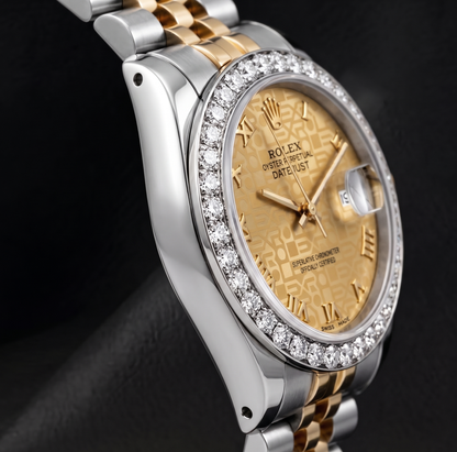 Rolex Datejust 26mm 6917 Champagne Roman Dial Diamond Bezel Watch Two Tone