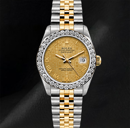 Rolex Datejust 26mm 6917 Champagne Roman Dial Diamond Bezel Watch Two Tone