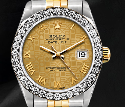 Rolex Datejust 26mm 6917 Champagne Roman Dial Diamond Bezel Watch Two Tone