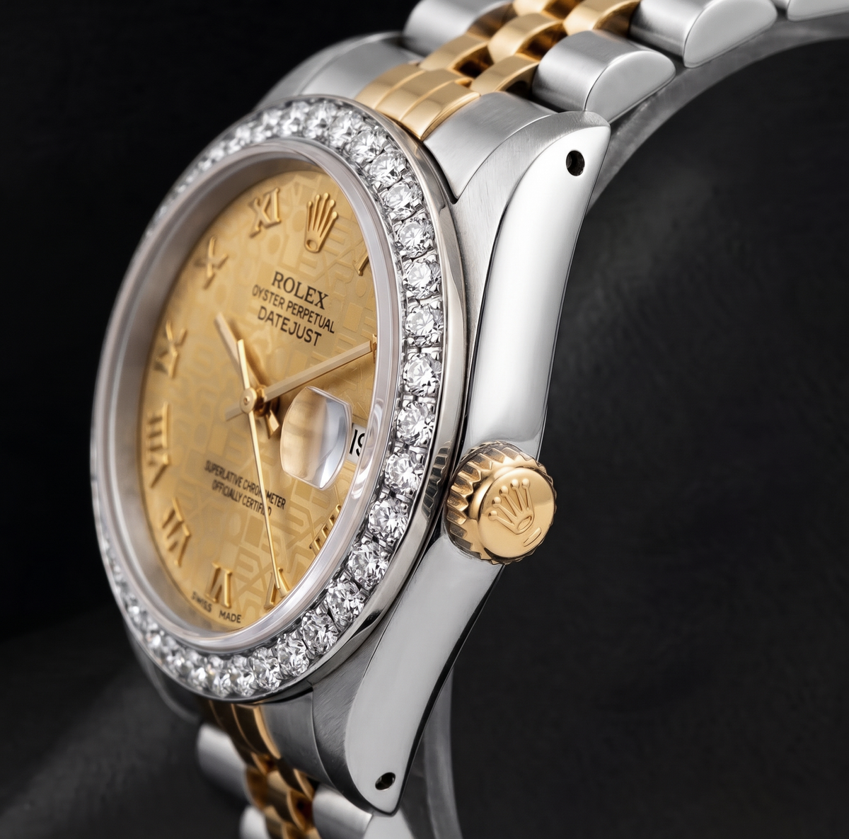 Rolex Datejust 26mm 6917 Champagne Roman Dial Diamond Bezel Watch Two Tone
