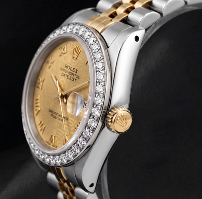 Rolex Datejust 26mm 6917 Champagne Roman Dial Diamond Bezel Watch Two Tone

