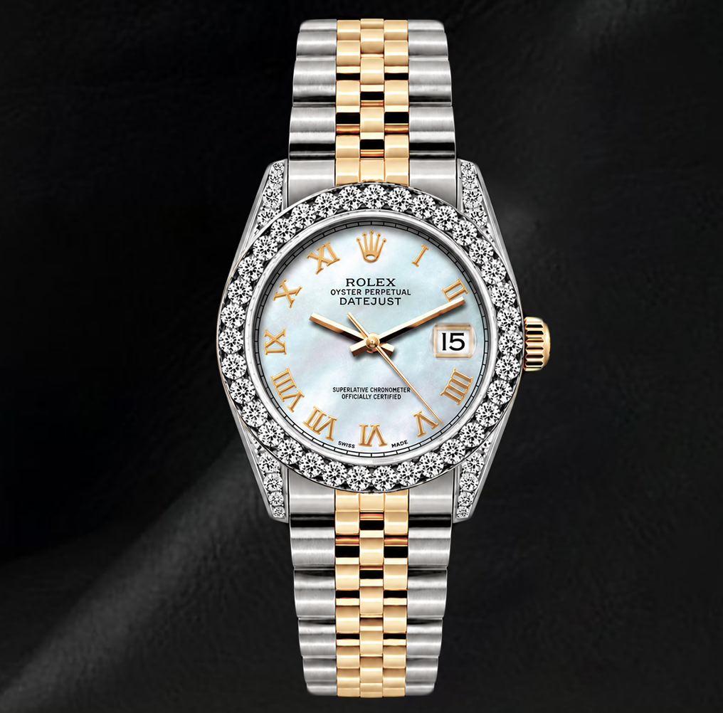 Rolex Datejust 26mm 6917 White Mother of Pearl Roman Dial Watch Two Tone
