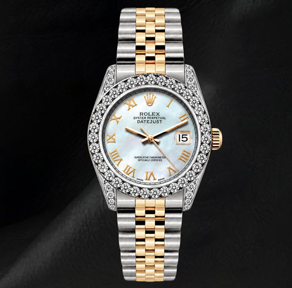 Rolex Datejust 26mm 6917 White Mother of Pearl Roman Dial Watch Two Tone
