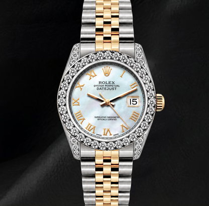 Rolex Datejust 26mm 6917 White Mother of Pearl Roman Dial Watch Two Tone