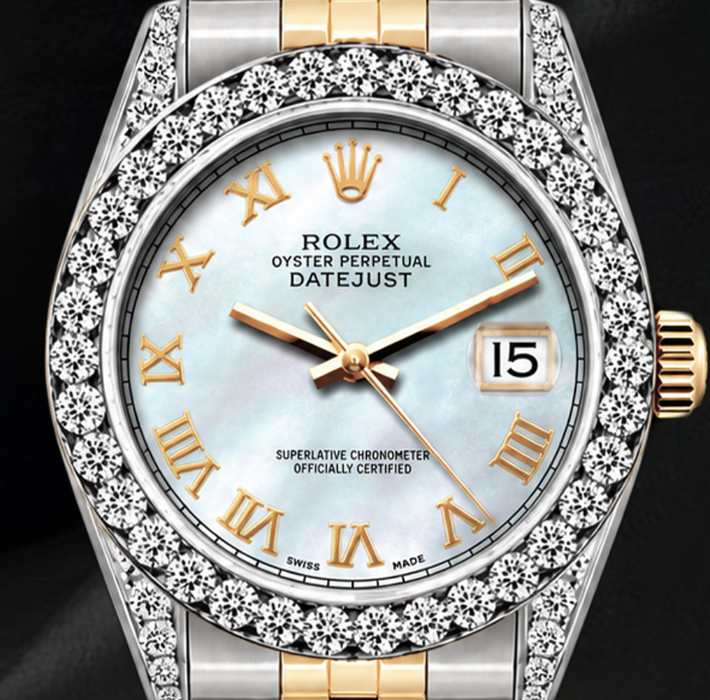 Rolex Datejust 26mm 6917 White Mother of Pearl Roman Dial Watch Two Tone