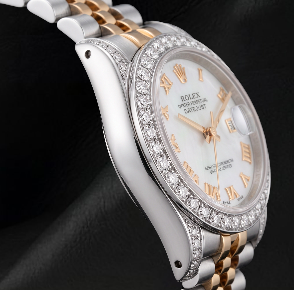 Rolex Datejust 26mm 6917 White Mother of Pearl Roman Dial Watch Two Tone