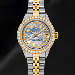 Rolex Datejust 26mm Blue Mother of Pearl String Diamond Dial Two Tone Jubilee Bracelet Watch