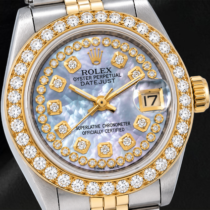 Rolex Datejust 26mm Blue Mother of Pearl String Diamond Dial Two Tone Jubilee Bracelet Watch