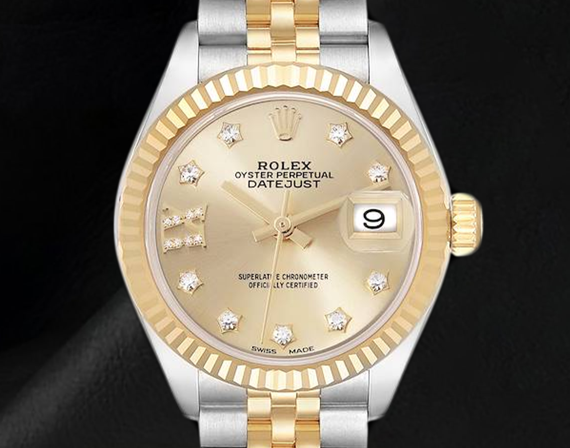Rolex Datejust 28 mm Champagne Diamond Dial Ladies Watch 279173