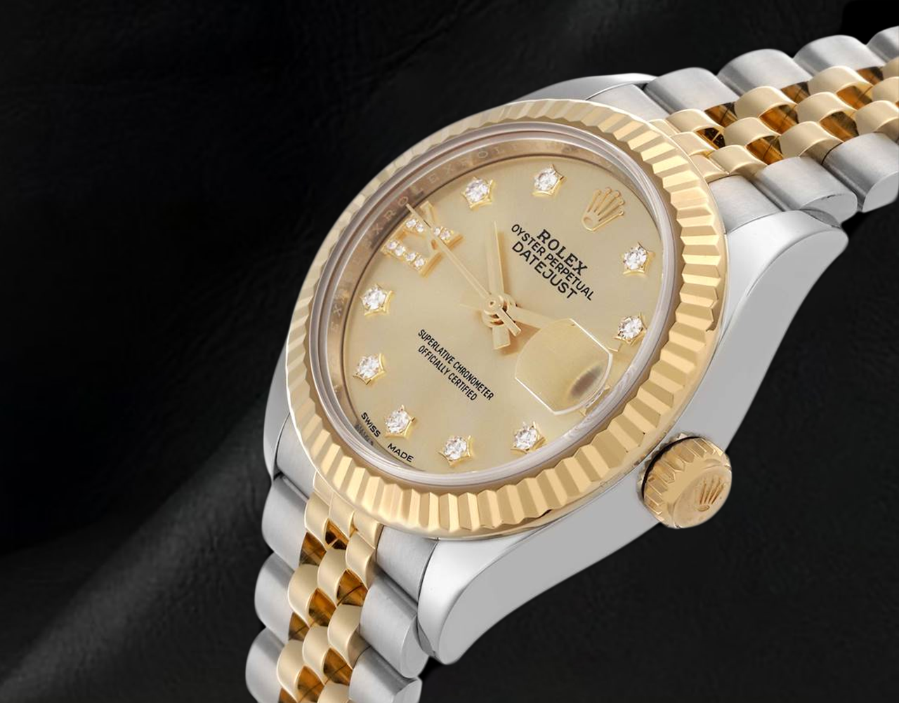 Rolex Datejust 28 mm Champagne Diamond Dial Ladies Watch 279173
