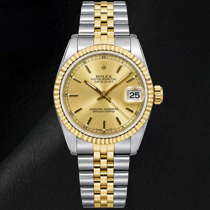 Rolex Datejust 31MM 6824 Champagne Stick Roman Dial Two Tone Watch