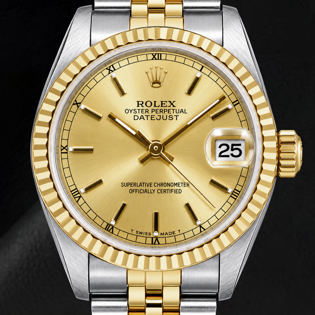 Rolex Datejust 31MM 6824 Champagne Stick Roman Dial Two Tone Watch