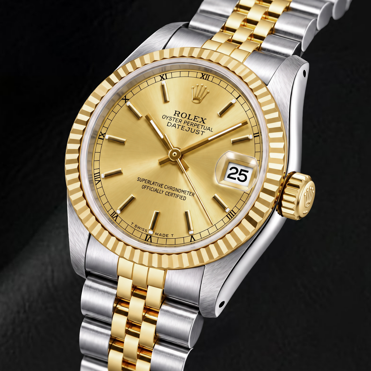 Rolex Datejust 31MM 6824 Champagne Stick Roman Dial Two Tone Watch