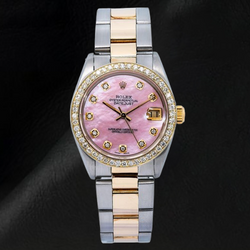 Rolex Datejust 31 mm Pink Mother Of Pearl Diamond Dial Two Tone Oyster Bracelet Watch