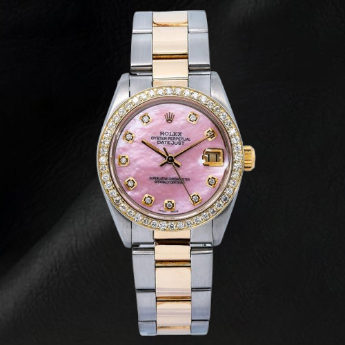 Rolex Datejust 31 mm Pink Mother Of Pearl Diamond Dial Two Tone Oyster Bracelet Watch
