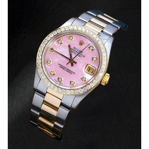 Rolex Datejust 31 mm Pink Mother Of Pearl Diamond Dial Two Tone Oyster Bracelet Watch
