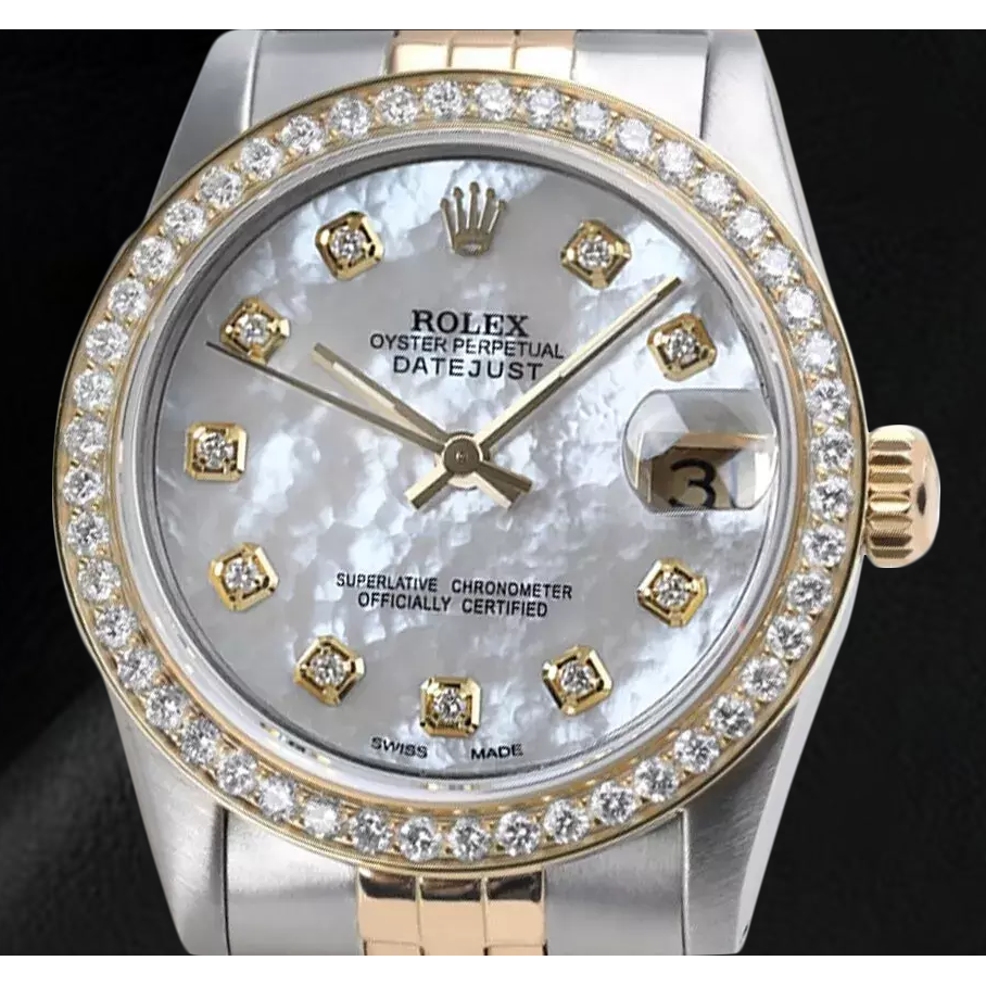 Rolex Datejust 31 mm White Mother Of Pearl Diamond Dial Two Tone Watch