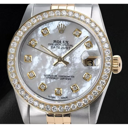 Rolex Datejust 31 mm White Mother Of Pearl Diamond Dial Two Tone Watch