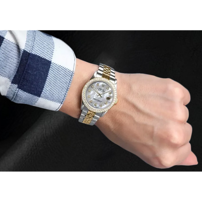 Rolex Datejust 31 mm White Mother Of Pearl Diamond Dial Two Tone Watch