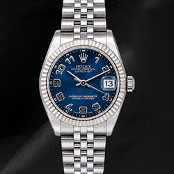 Rolex Datejust 31mm 178274 Blue Arabic Dial White Gold Fluted Bezel Watch