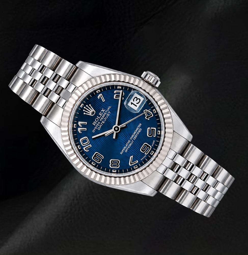 Rolex Datejust 31mm 178274 Blue Arabic Dial White Gold Fluted Bezel Watch