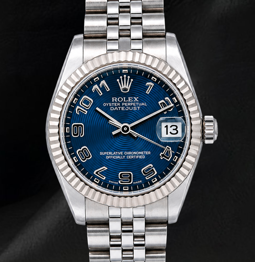 Rolex Datejust 31mm 178274 Blue Arabic Dial White Gold Fluted Bezel Watch