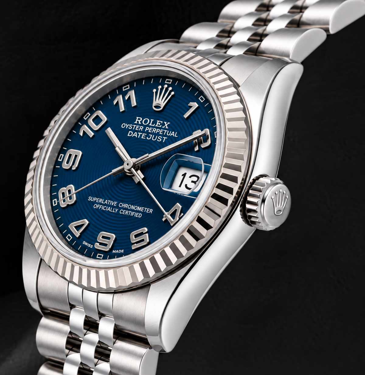 Rolex Datejust 31mm 178274 Blue Arabic Dial White Gold Fluted Bezel Watch