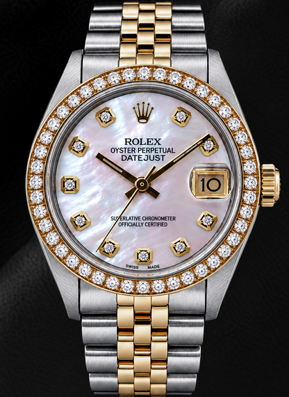 Rolex Datejust 31mm 68273 Pink Mother of Pearl Diamond Dial Two Tone Watch