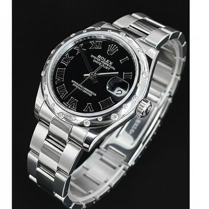 Rolex Datejust 31mm Black Roman Diamond Stainless Steel Women's Watch