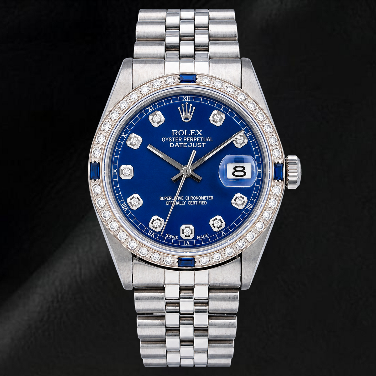 Rolex Datejust 36MM 1601 Blue Diamond Dial Diamond Bezel Stainless Steel Watch