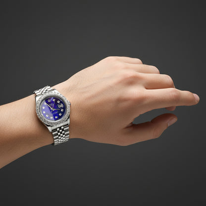 Rolex Datejust 36 mm Blue Mother of Pearl Diamond Dial Watch Concealed Clasp