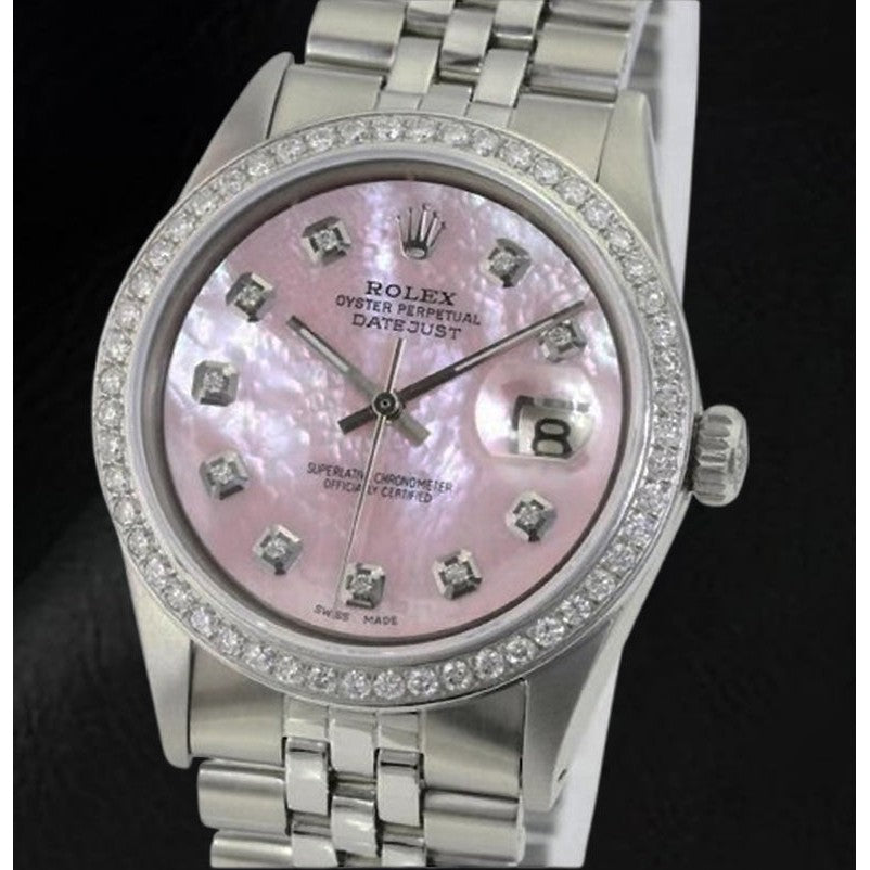Rolex Datejust 36 mm Pink Mother of Pearl Diamond Dial Stainless Steel Watch