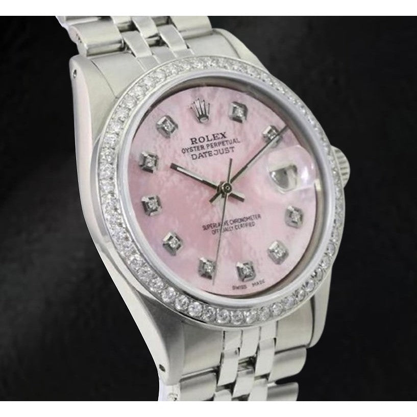 Rolex Datejust 36 mm Pink Mother of Pearl Diamond Dial Stainless Steel Watch
