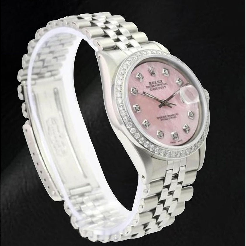 Rolex Datejust 36 mm Pink Mother of Pearl Diamond Dial Stainless Steel Watch