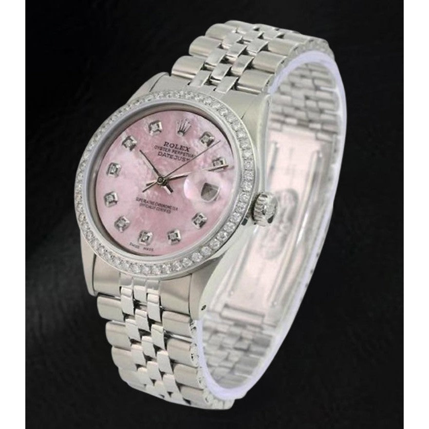 Rolex Datejust 36 mm Pink Mother of Pearl Diamond Dial Stainless Steel Watch