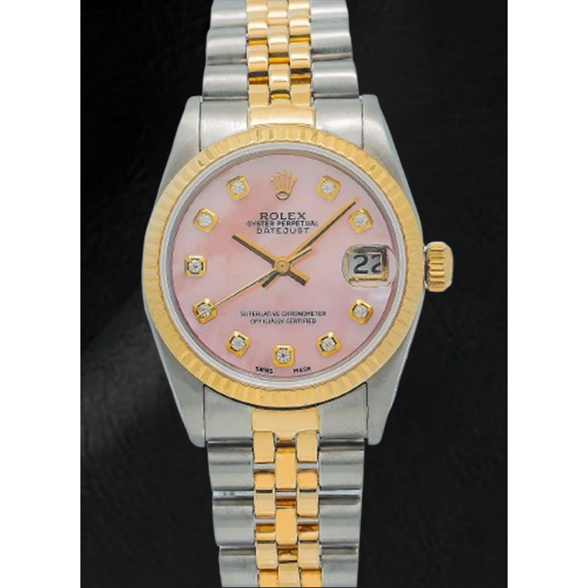Rolex Datejust 36 mm Pink Mother of Pearl Diamond Dial Two Tone Watch