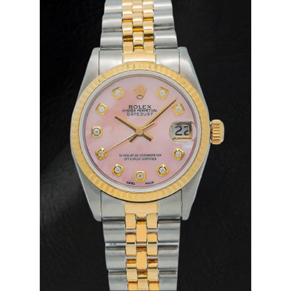 Rolex Datejust 36 mm Pink Mother of Pearl Diamond Dial Two Tone Watch