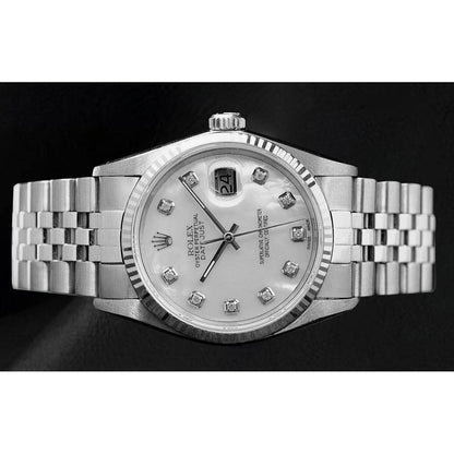 Rolex Datejust 36 mm White Mother Of Pearl Diamond Dial Stainless Steel Watch