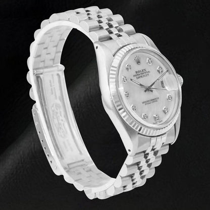 Rolex Datejust 36 mm White Mother Of Pearl Diamond Dial Stainless Steel Watch