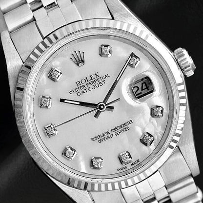 Rolex Datejust 36 mm White Mother Of Pearl Diamond Dial Stainless Steel Watch