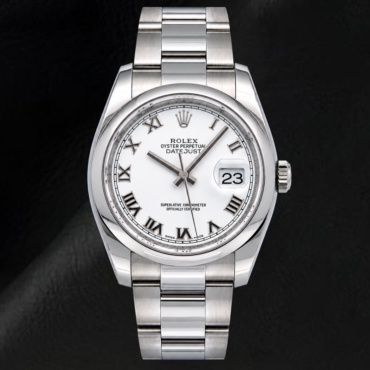 Rolex Datejust 36mm 116200 White Roman Dial Smooth Bezel Watch