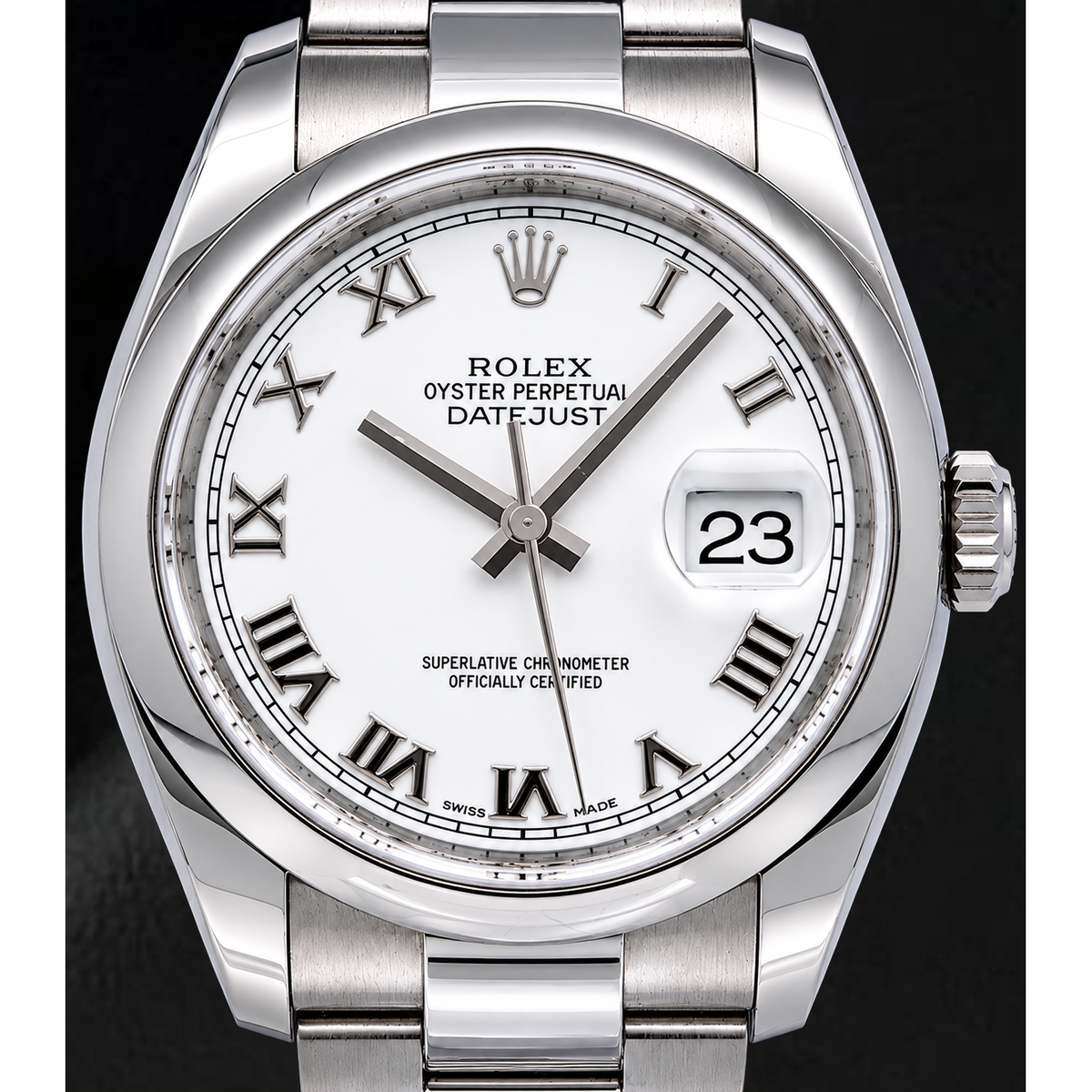 Rolex Datejust 36mm 116200 White Roman Dial Smooth Bezel Watch