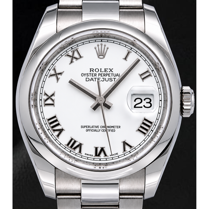 Rolex Datejust 36mm 116200 White Roman Dial Smooth Bezel Watch